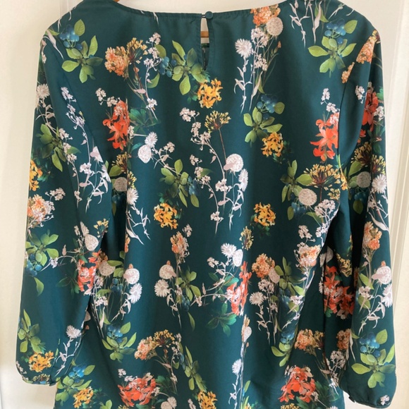 Talbots Forest Green Botanical Blouse Sz L - Picture 3 of 5